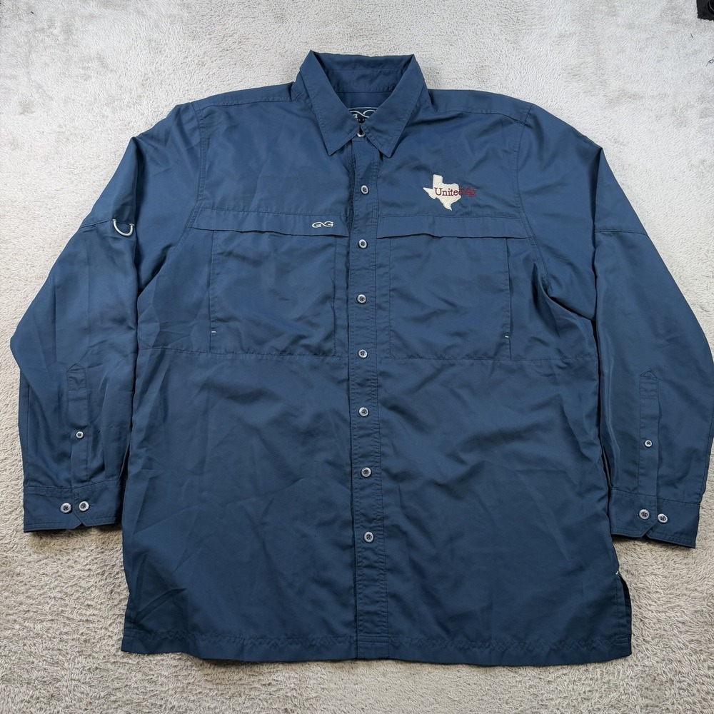 Game Guard Shirt Mens XL Blue Long Sleeve Vented Fishing Outdoor UPF Sun Button